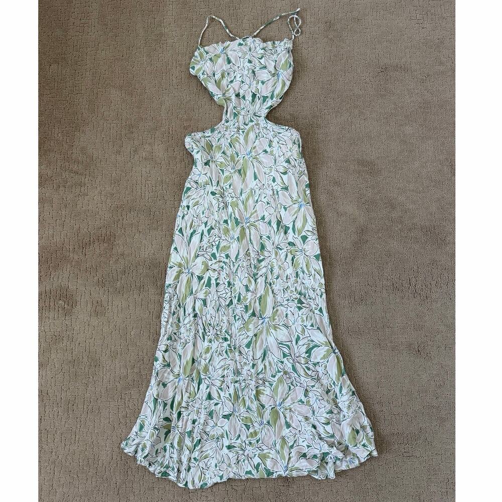 Sundae Muse Aloe Floral Cut Out Tie Back Maxi Dress White Green 10 - Picture 3 of 6